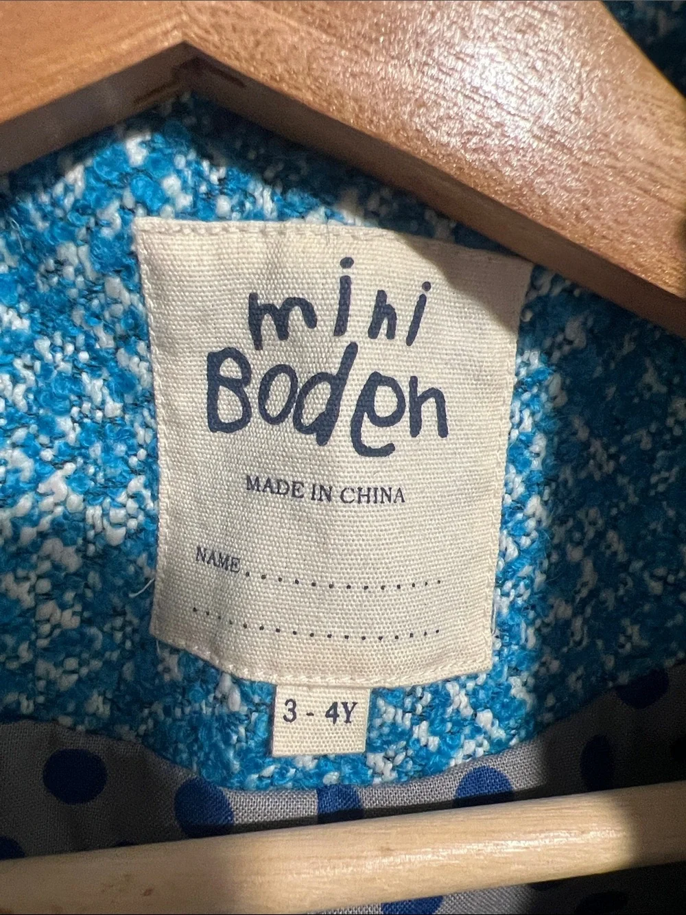 Mini Boden Girls' Teal Tweed Pea Coat Size 3-4 Years